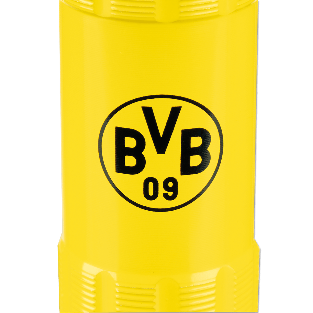 Torche de supporter noir et jaune du Borussia Dortmund, arborant le logo du BVB et le numéro 09, idéale pour les supporters et les sorties au stade.