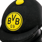 Nahaufnahme einer schwarzgelben BVB-Mütze mit auffälligem BVB-Logo im Mittelpunkt