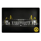 Sous-main du Borussia Dortmund aux couleurs noir et jaune, orné d'une photo nocturne du SIGNAL IDUNA PARK et du logo du BVB en bas à droite.