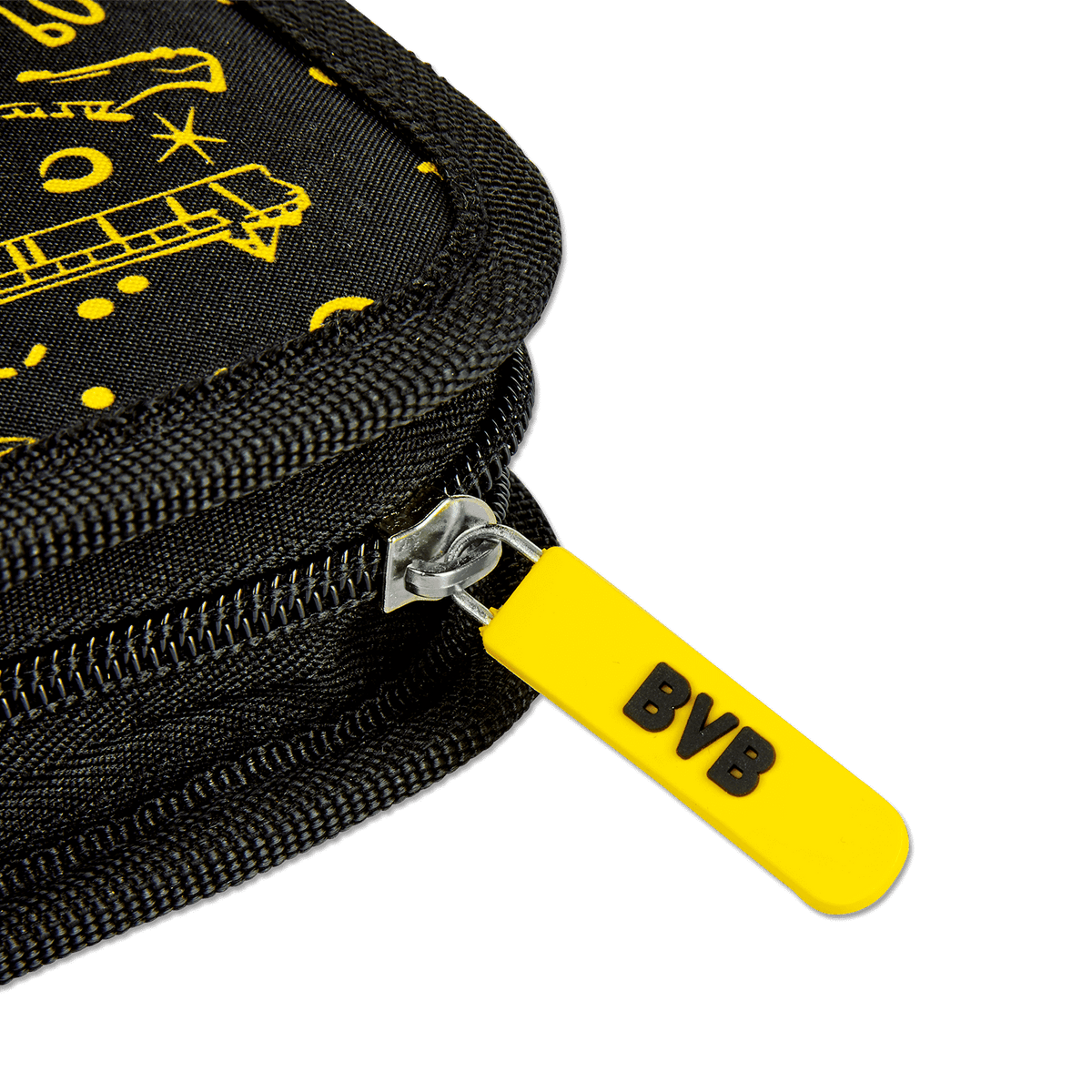 BVB-Federmäppchen in schwarzgelbem Design mit Vereinslogo und auffälligem Reißverschlussdetail.