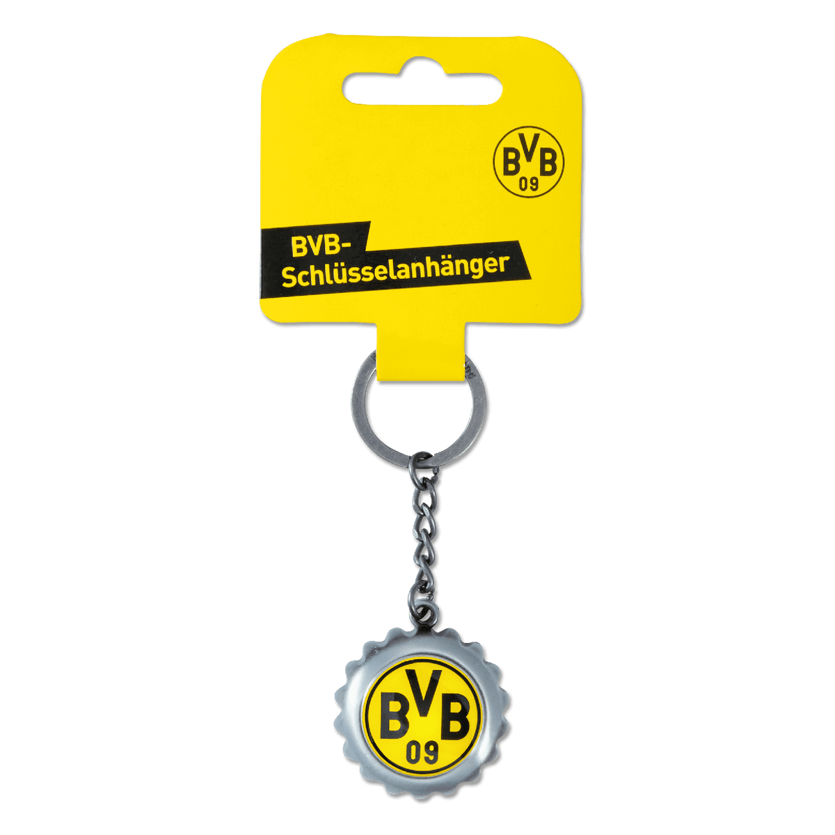 Porte-clés du Borussia Dortmund au design « capsule de bière », avec le logo noir et jaune du BVB – l'accessoire idéal pour les supporters.