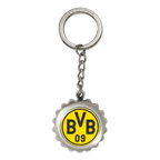 Porte-clés du Borussia Dortmund arborant le logo emblématique du BVB en noir et jaune, dans un support métallique robuste.