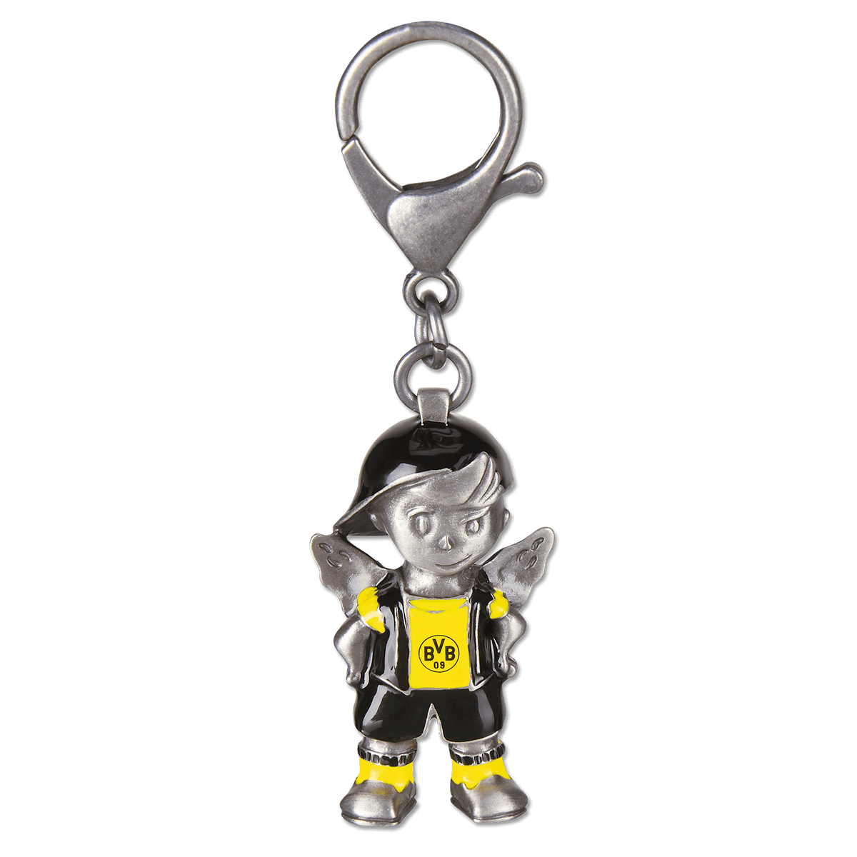 Llavero del Borussia Dortmund con forma de ángel de la guarda, con los colores negro y amarillo y el logotipo destacado del BVB 09.