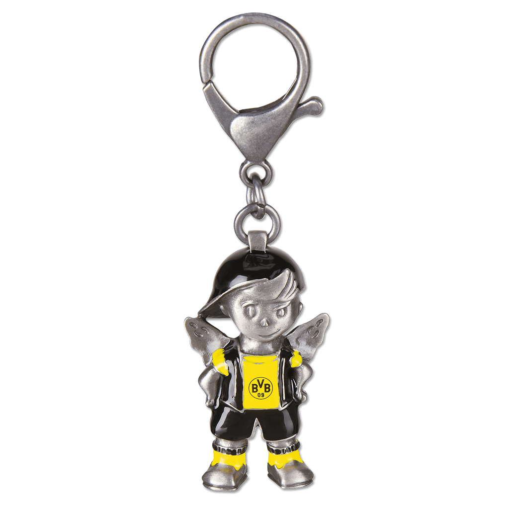 Llavero del Borussia Dortmund con forma de ángel de la guarda, con los colores negro y amarillo y el logotipo destacado del BVB 09.