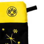 Botte de Noël noire et jaune du Borussia Dortmund, ornée du logo du BVB et d'un motif de Noël, idéale pour les supporters et comme décoration.