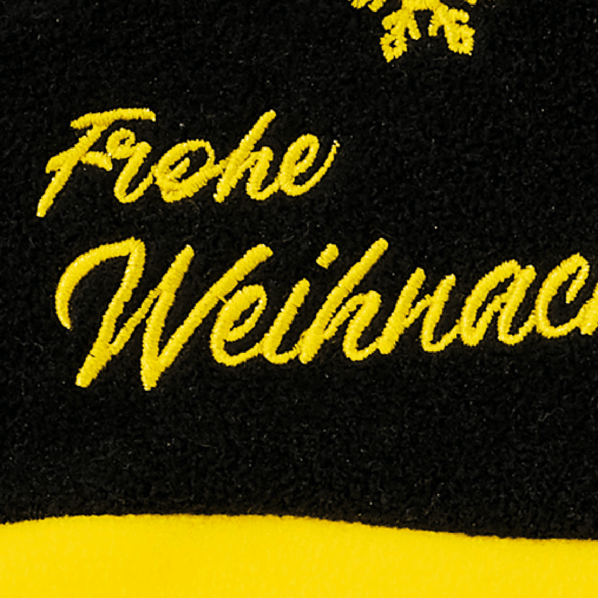 Borussia Dortmund Christmas stocking in black and yellow with the embroidered message "Merry Christmas," perfect as a fan item or Christmas decoration.