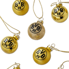 Goldfarbenes BVB-Weihnachtskugeln-Set mit schwarzem BVB 09-Logo, bestehend aus 9 Kugeln für festliche Dekoration.