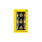 Set aus neun schwarzgelben BVB-Christbaumkugeln mit BVB-Logo, ideal als Weihnachtsdekoration oder Geschenk für Borussia Dortmund Fans.