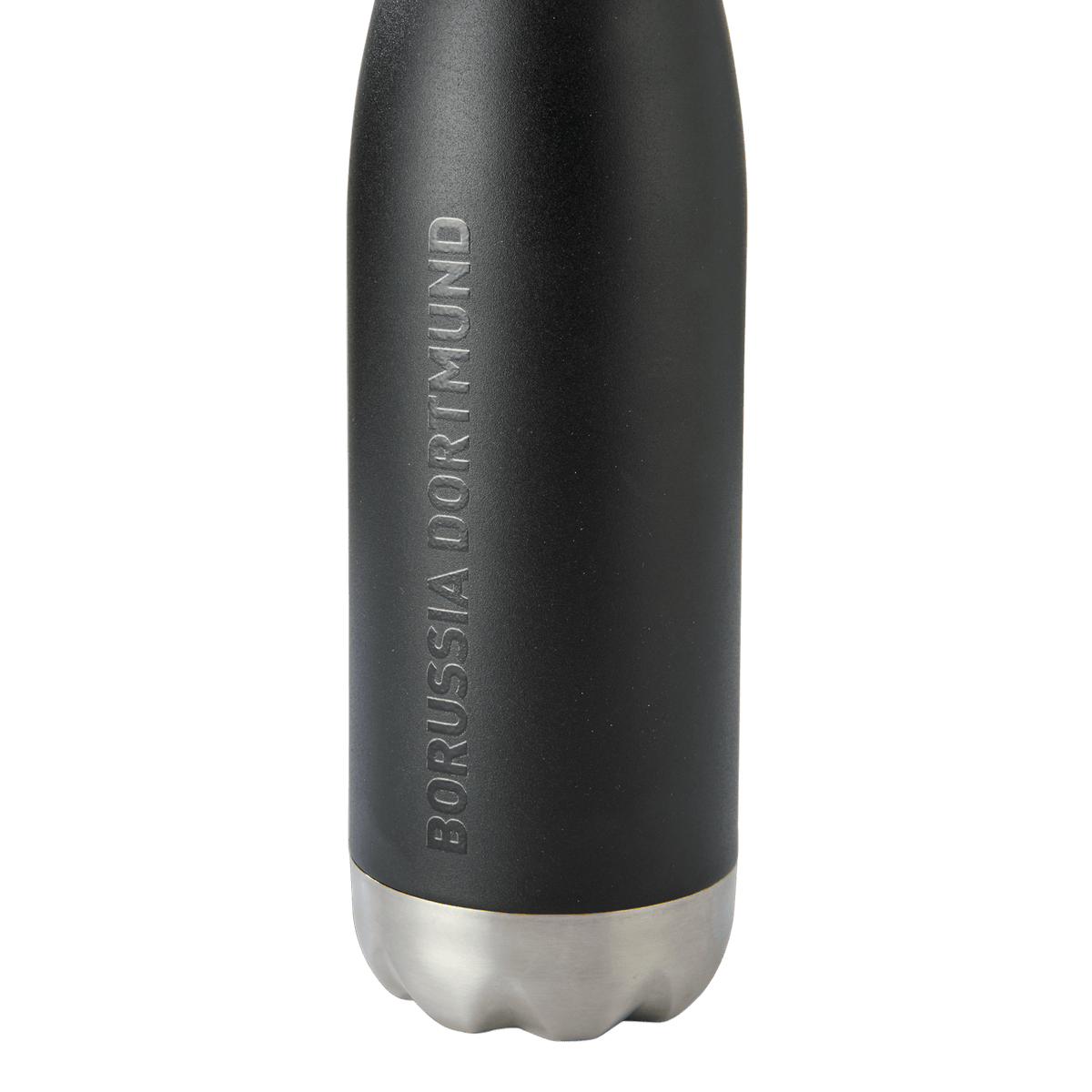 Botella térmica negra de acero inoxidable de 0,5 litros con el logotipo del Borussia Dortmund, ideal como artículo para aficionados.