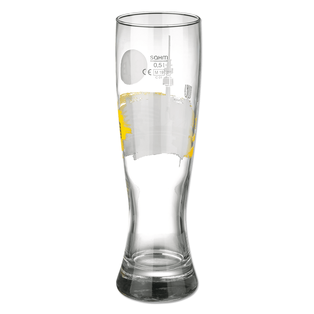 Vaso de cerveza con diseño del BVB, capacidad de 0,5 litros, ideal para los aficionados del Borussia Dortmund. Decorado con el logotipo en negro y amarillo para darle un toque elegante.