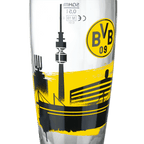 Elegante vaso de cerveza del BVB con una capacidad de 0,5 l, diseño en negro y amarillo, logotipo del BVB 09 y motivo estilizado del SIGNAL IDUNA PARK.