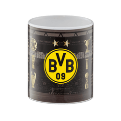 Tazza commemorativa del BVB nei colori nero e giallo, con il logo del BVB e motivi ispirati alla coppa, perfetta per ogni tifoso del Borussia Dortmund.
