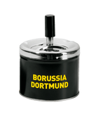 Cendrier rond du BVB, noir, avec couvercle, inscription « Borussia Dortmund » en jaune et finition élégante. Un accessoire pratique, idéal pour les supporters.