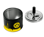 Cendrier noir et jaune du BVB avec couvercle et motif représentant la ligne d'horizon de Borussia Dortmund, idéal pour les supporters.