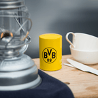Apribottiglie giallo del BVB, tipo “push and pull”, con il logo nero della squadra, ideale per i tifosi del Borussia Dortmund.