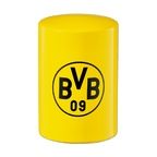 Apribottiglie giallo a forma di cilindro con il logo nero del BVB, ideale come gadget per i tifosi e come accessorio.