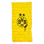 黑色与黄色相间的多特蒙德（BVB）魔力毛巾，印有BVB队徽和两颗星。是多特蒙德球迷的完美配饰。