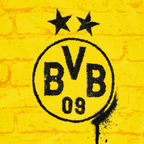 Foulard magique jaune du BVB, orné d'un logo BVB bien visible en noir et de deux étoiles sur fond jaune, idéal pour les supporters du Borussia Dortmund.