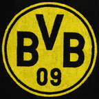 Black BVB bath towel with a yellow emblem and the inscription "BVB 09," size 100x150 cm, ideal for Borussia Dortmund fans.