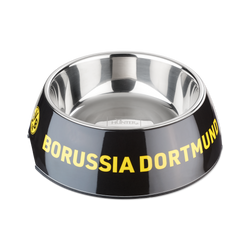 Gamelle pour chiens aux couleurs noir et jaune du BVB, d'une contenance de 160 ml, en acier inoxydable, avec le logo et l'inscription du Borussia Dortmund. Idéale comme article de supporter pour les amoureux des animaux.