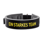 Collare per cani in neoprene con elemento riflettente nei colori nero e giallo, con la scritta "Ein starkes Team", ideale per i tifosi del Borussia Dortmund.