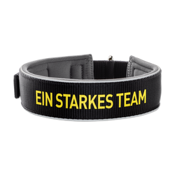 Collier pour chien en néoprène avec bande réfléchissante noir et jaune, imprimé « Une équipe solide », idéal pour les supporters du Borussia Dortmund.