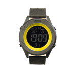 Digital BVB wristwatch in black-and-yellow design with a sporty look, digital display, and the Borussia Dortmund logo.