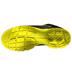The sole of the BVB S3 Malocher 09 safety shoe in black and yellow, featuring a slip-resistant tread, ideal for work and outdoor use.