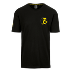 Maglietta nera del BVB da uomo con logo e scritta gialli, ideale per i soci del club e i tifosi, vista frontale.