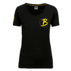 Maglietta nera del BVB da donna con il logo B giallo e la scritta "Borussia Dortmund", oltre al motto della società sul davanti, ideale per i soci e i tifosi.