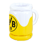 Aufblasbarer BVB-Bierkühler in Form eines schwarzgelben Bierkrugs mit BVB-Logo, ideal für Fans und Partys.
