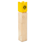 Decorative BVB wooden figurine from a "Königsspiel" set, featuring a yellow crown and the BVB logo on a natural wooden base. Ideal as a fan item or gift.