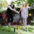 Wooden throwing game from BVB with a yellow-and-black logo, perfect for the backyard and outdoor fun with the family.