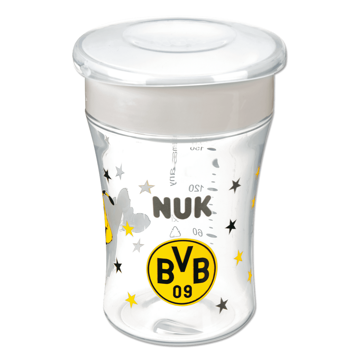 BVB-Magic-Cup mit schwarzgelber Gestaltung und BVB-Logo, idealer Trinkbecher für Babys im Borussia Dortmund Design.