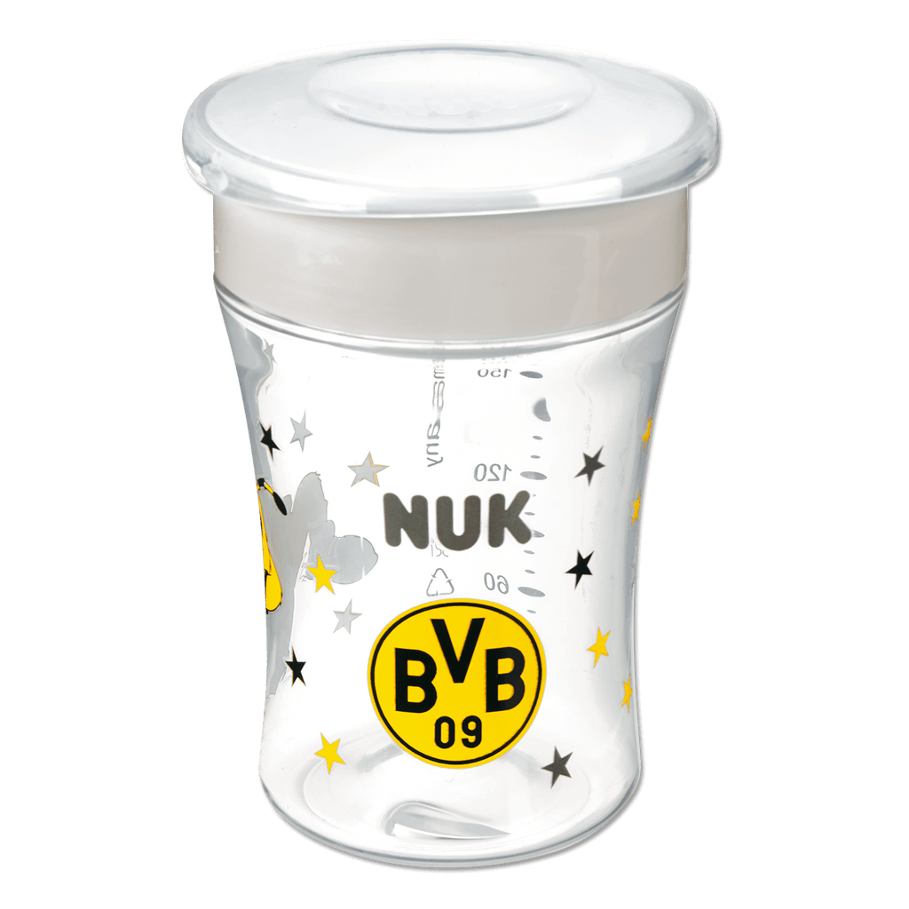 BVB Magic Cup with black-and-yellow design and BVB logo—the perfect drinking cup for babies, featuring the Borussia Dortmund design.