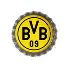 BVB-Magnet-Set in Form von Kronkorken, mit dem ikonischen schwarzgelben Vereinslogo von Borussia Dortmund und der Zahl 09.