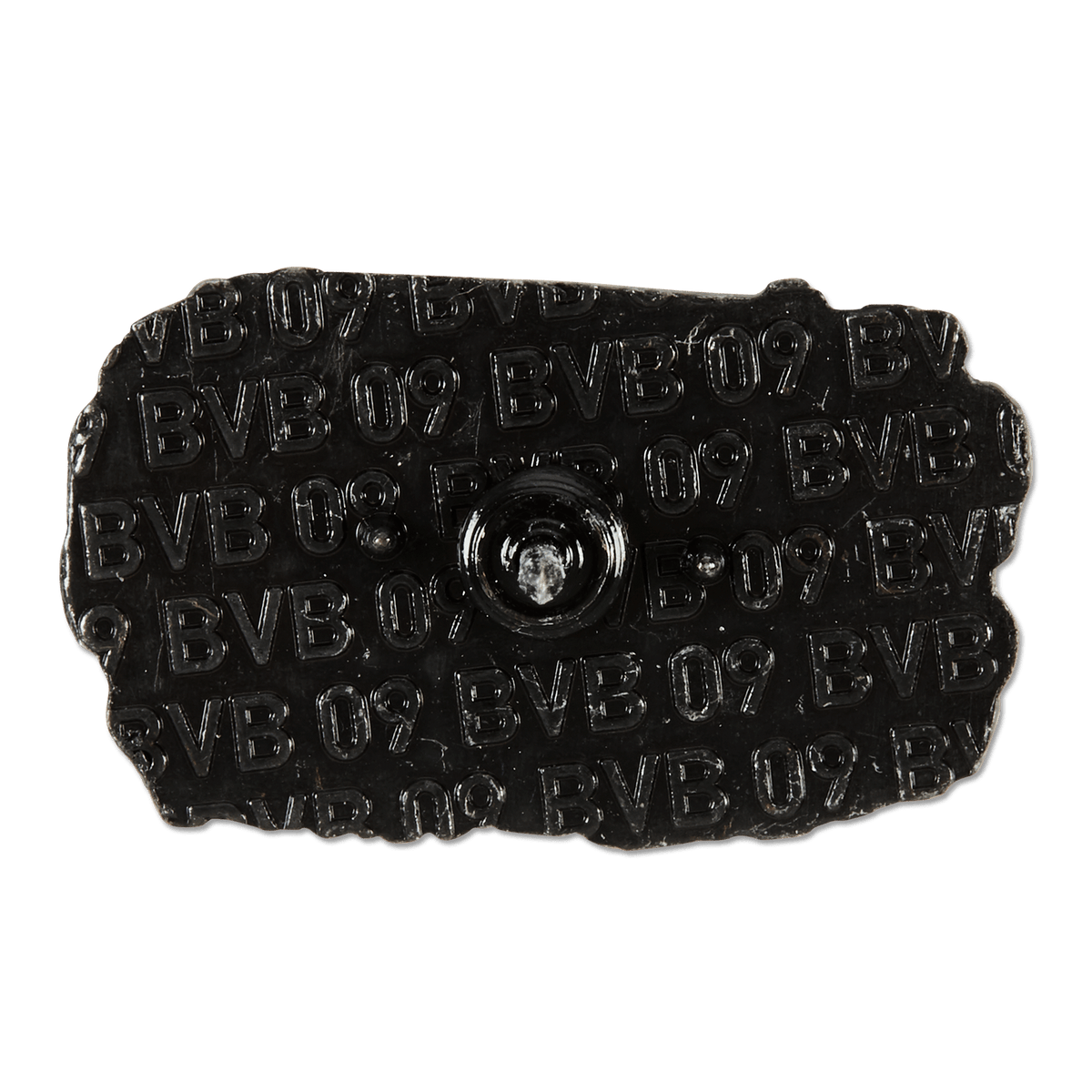 Rückansicht des BVB-Pins mit eingeprägten BVB 09-Schriftzügen in schwarz.