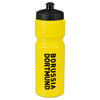 Gourde jaune du Borussia Dortmund d'une contenance de 0,75 l, avec un bouchon noir et un lettrage noir.