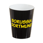 Vaso para cepillos de dientes negro y amarillo con el logotipo amarillo del Borussia Dortmund sobre fondo negro, ideal para los aficionados del BVB.