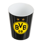 Vaso negro para cepillarse los dientes del BVB con el logotipo amarillo del BVB y dos estrellas, perfecto para los aficionados del Borussia Dortmund en el cuarto de baño