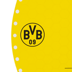 Kinder-Wanduhr in schwarzgelb mit EMMA-Maskottchen-Motiv und deutlich sichtbarem BVB-Logo, ideal für junge Borussia Dortmund Fans.