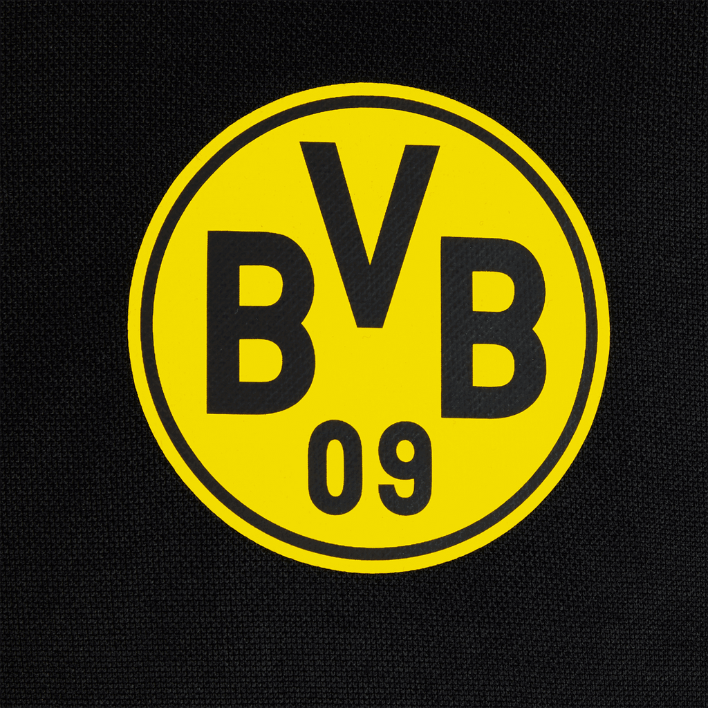 Camiseta de trabajo negra del BVB con un llamativo logotipo amarillo del BVB, ideal para los aficionados del Borussia Dortmund.