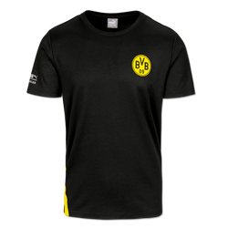 T-shirt de travail noir du BVB signé Puma, avec le logo jaune « BVB 09 » sur la poitrine et une discrète bordure jaune sur les côtés.