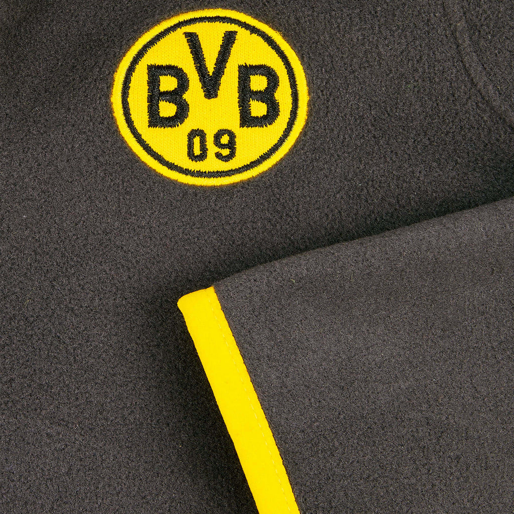 Chaqueta polar gris del BVB para bebés y niños pequeños con un llamativo logotipo del BVB 09 en negro y amarillo y detalles en amarillo, producto oficial para aficionados del Borussia Dortmund.