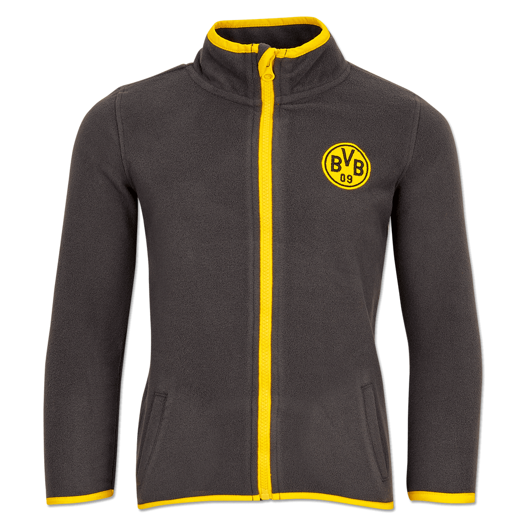 Chaqueta polar del BVB para bebés y niños pequeños en combinación de colores negro y amarillo, con el logotipo del BVB en el pecho, perfecta para los jóvenes aficionados del Borussia Dortmund.