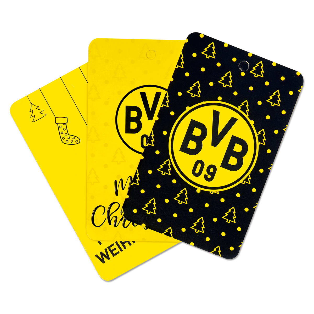 Il set di cartellini regalo del BVB contiene diversi cartellini nei colori nero e giallo con motivi natalizi e il logo del BVB. Perfetto per i tifosi del Borussia Dortmund.