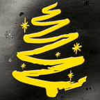 Cartolina di Natale del BVB nei colori nero e giallo, con un albero di Natale stilizzato e delle stelle, perfetta per i tifosi del Borussia Dortmund.