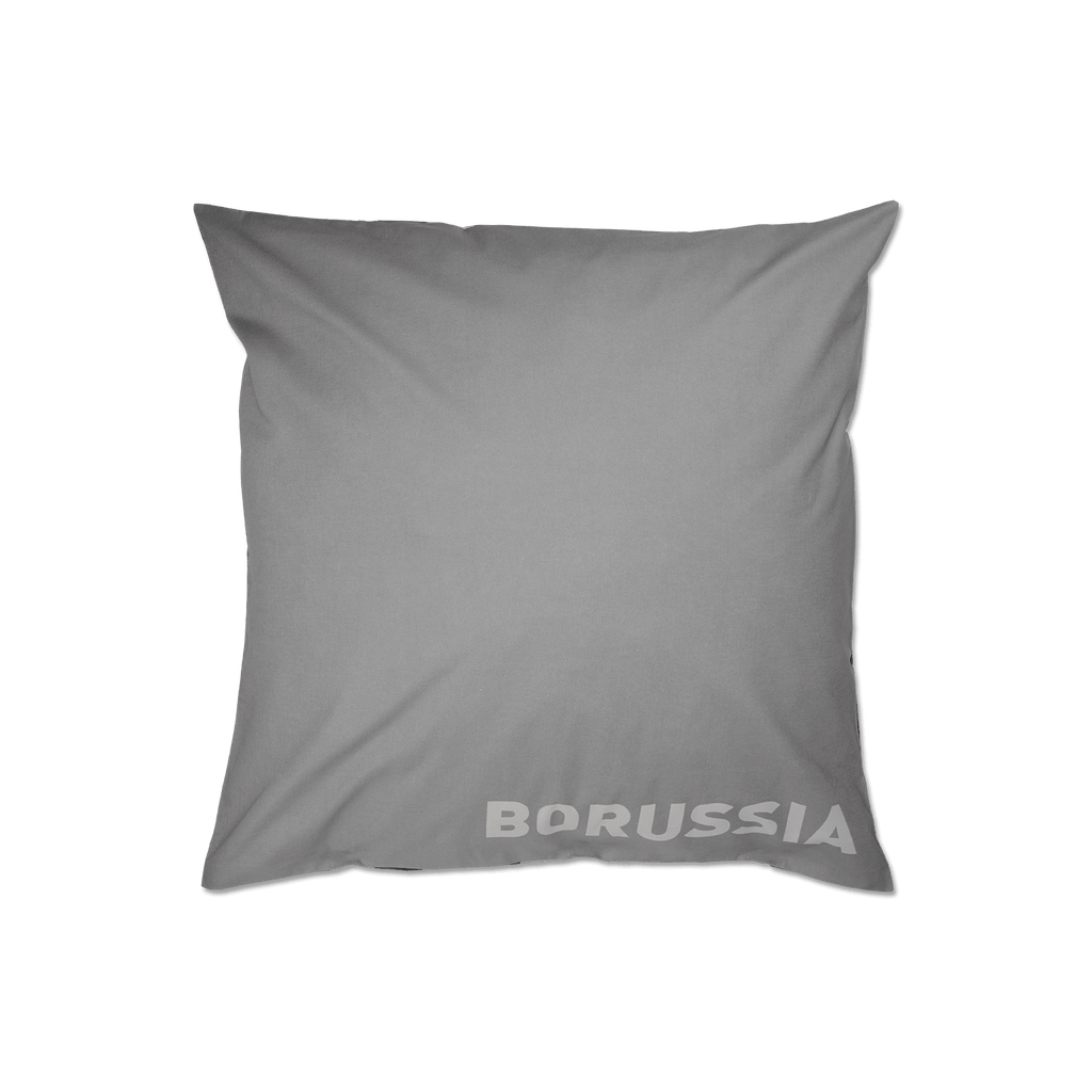 Parure de lit réversible noir et jaune du BVB avec l'inscription « Borussia », adaptée aux lits de 200 x 220 cm ; article pour les supporters du Borussia Dortmund.