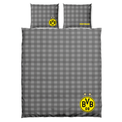 多特蒙德（Borussia Dortmund）黑灰格纹双面床品套装，含枕套，印有BVB徽标和“Borussia Dortmund”字样，是球迷的理想之选，尺寸为200 x 220 厘米。
