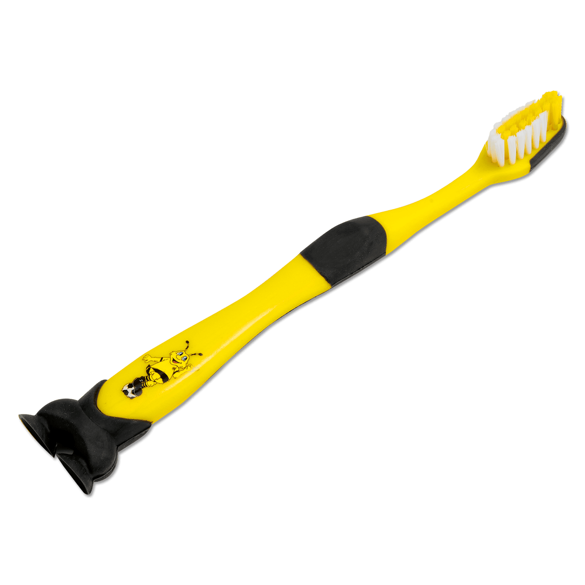 Spazzolino da denti per bambini con design del BVB, manico nero e giallo, motivo EMMA e design calcistico.